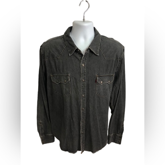 Levis Pearl Snap Sawtooth Western Denim Shirt Mens XXL VTG LVC Dark - Picture 4 of 8
